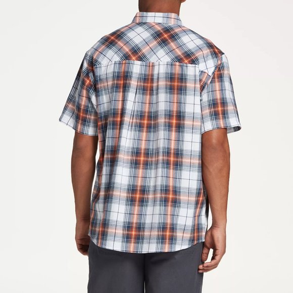 Field & Stream Men's Short Sleeve Button Up Flannel Shirt Size S/M, Orange Gray - Picture 2 of 5